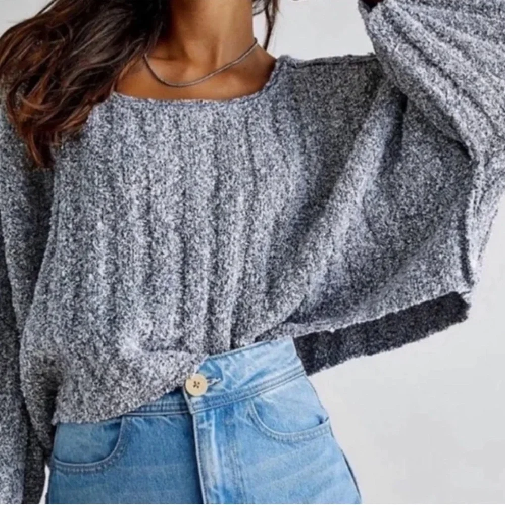 Free People Good Day Pullover Sweater in charcoal gray size large - Picture 1 of 9